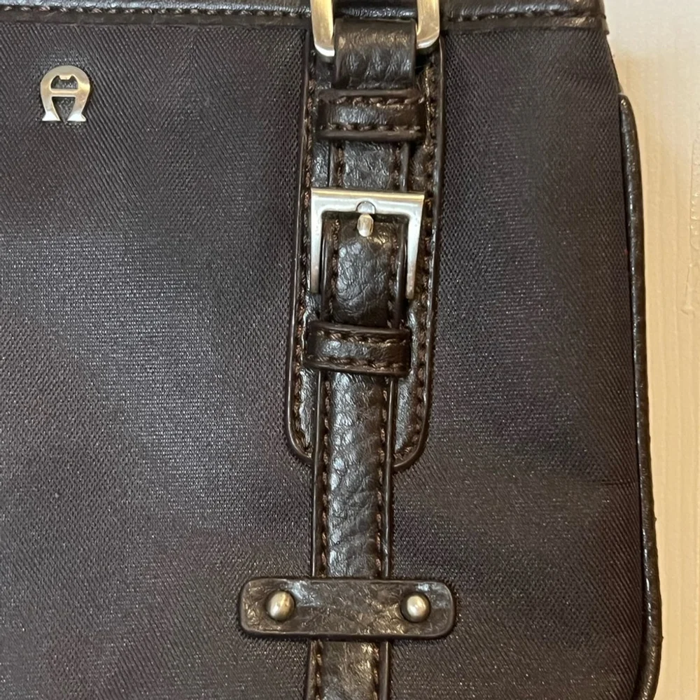 Etienne Aigner Small Vintage Dark Brown Women's Bag with Pebbled Leather Trim